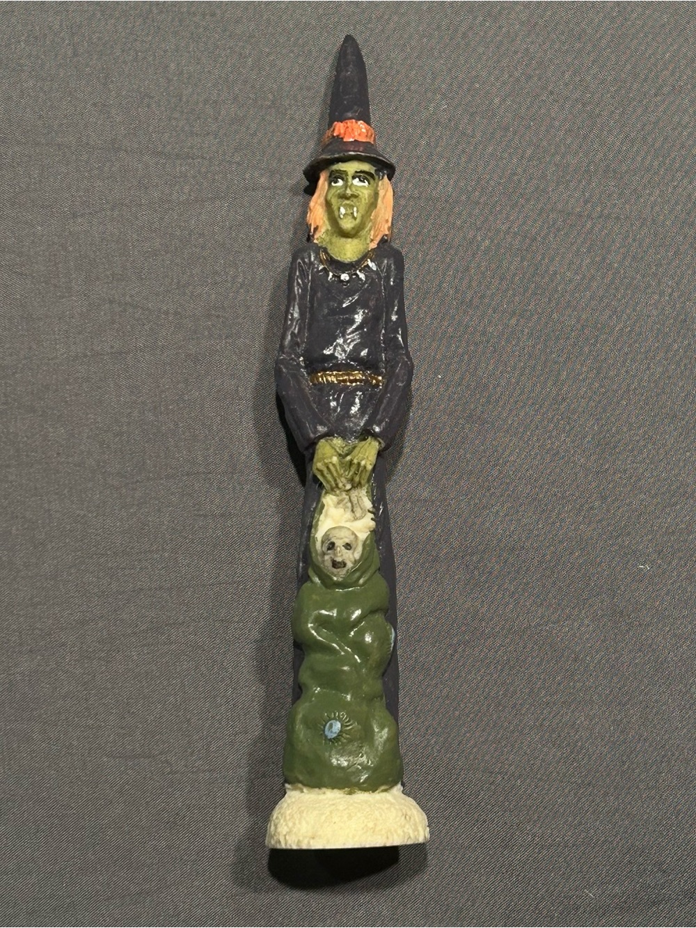 Vintage Halloween Witch Figurine / Tall Folk Art Witch & Creepy Doll Figurine